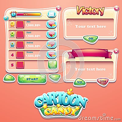 Set of different windows for the user interface of computer games Vector Illustration