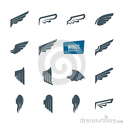 Set of different wings logo set. Emblems feather wing bird. Vector Illustration