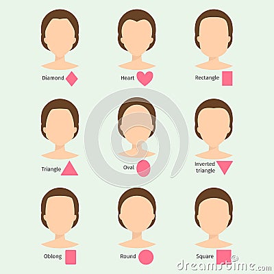 Set of different woman face types vector illustration character shapes girl makeup beautiful female Vector Illustration