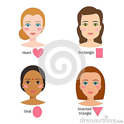 Set of different woman face types vector illustration character shapes girl beautiful female Vector Illustration