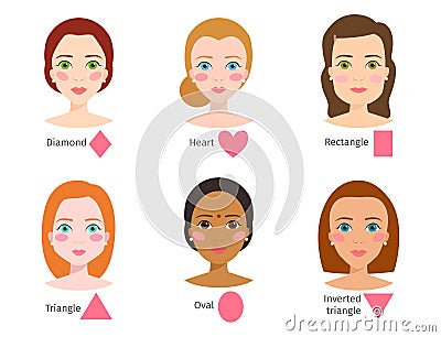 Set of different woman face types vector illustration character shapes girl makeup female Vector Illustration