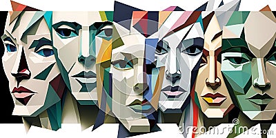 Set of different woman faces varios beautiful females. Brush stroke painting illustration. Varioble girls face types Cartoon Illustration
