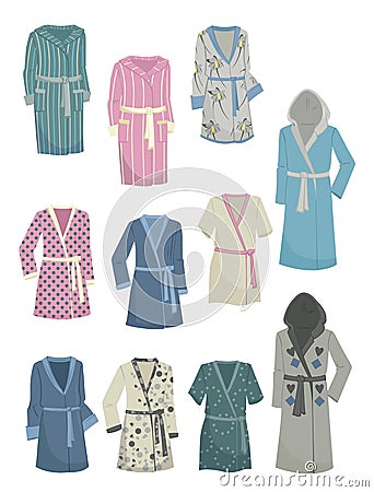 Set of different women`s robes Vector Illustration