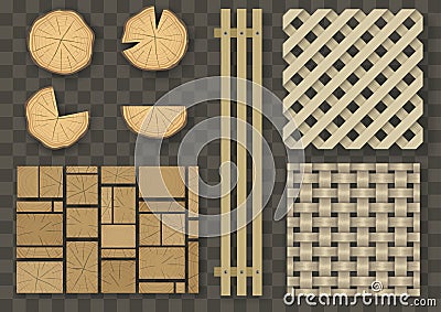 Set of different wooden elements Vector Illustration