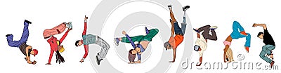 Set of different young men and women break dancers Vector Illustration