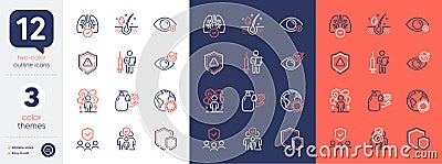 Set of Difficult stress, Shields and Vaccination announcement line icons. For design. Vector Vector Illustration