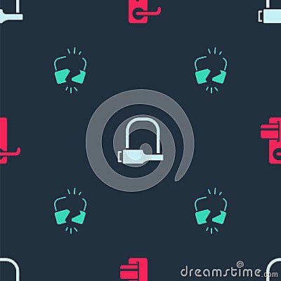 Set Digital door lock, Bicycle and Broken cracked on seamless pattern. Vector Stock Photo