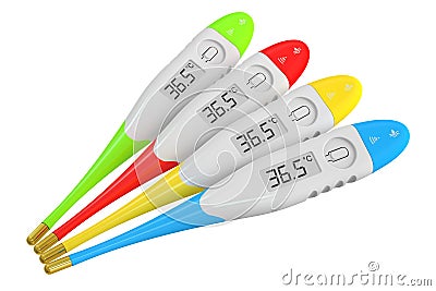 Set of digital electronic thermometers, 3D rendering Stock Photo