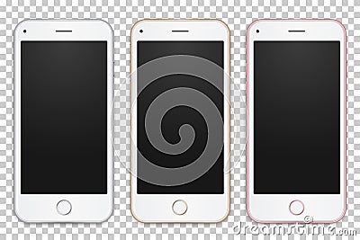 Set of digital mobile phones templates different colors. Vector Illustration
