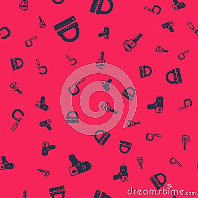 Set Digital thermometer, Protractor and ruler, Micrometer and Calliper caliper scale on seamless pattern. Vector Stock Photo