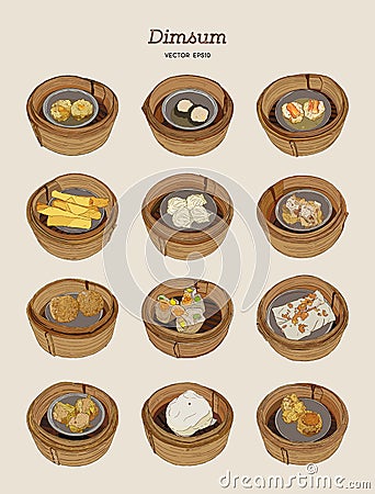 Set of Dim-sum, hand draw sketch vector Vector Illustration