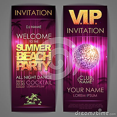 Set of disco background banners. Summer beach party Vector Illustration