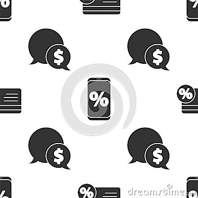 Set Discount card with percent, Percent discount and mobile and Speech bubble with dollar on seamless pattern. Vector Vector Illustration