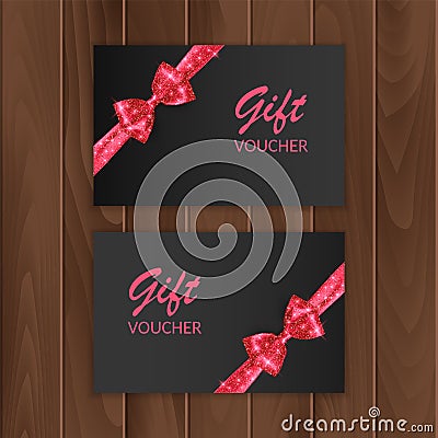 Set of discount certificates. Gift voucher templates. Vector illustration of coupons Premium promotional card with red bow with Vector Illustration