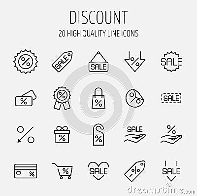 Set of discount icons in modern thin line style. Vector Illustration