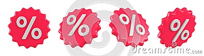 Set of discount red emblems for sales and shopping online. Price percent tag offer promotion isolated. 3d rendering Stock Photo