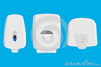 Set of dispensers paper towel, dispensers soap and hand dryer. Vector illustration Vector Illustration