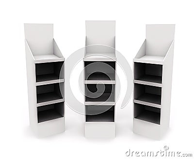 Set of displays with shelves on white Stock Photo