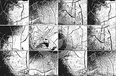 Set of distress cracked concrete, rusted metal vector texture. EPS8 illustration Vector Illustration