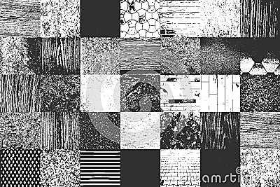 Set of distress old textures. include wood, concrete. metal, plaster, fabric. Vector Illustration