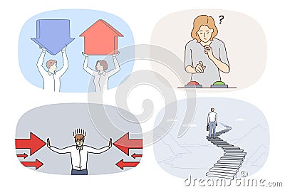 Set of diverse brainstorm making decision Vector Illustration