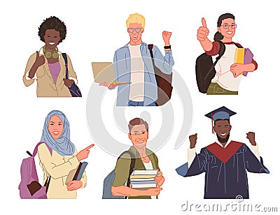 280_Set of diverse college or university students Vector Illustration