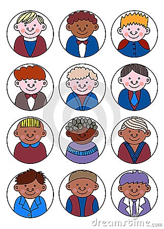 Set of diverse kids avatars, simple flat cartoon style. Cute and Vector Illustration