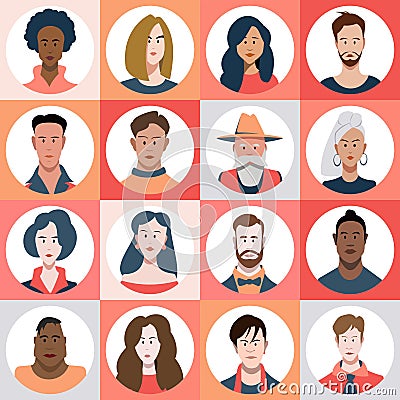 A set of diverse male and female avatars Cartoon Illustration