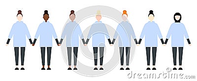 Set of diverse race sport women. Cute and simple modern flat style Vector Illustration