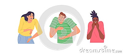 Set of diverse young people laughing at something funny Vector Illustration