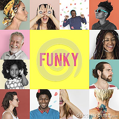 Set of Diversity People Funky Lifestyle Studio Collage Stock Photo