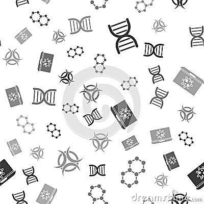 Set DNA symbol, Molecule, Bacteria on laptop and Biohazard symbol on seamless pattern. Vector Vector Illustration