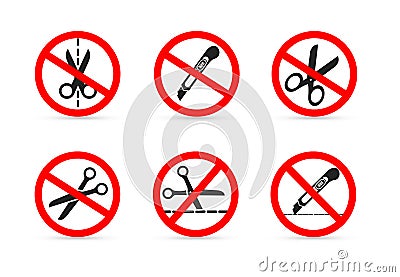 Set of Do not open with a knife or scissors. Vector illustration. Isolated on white background Cartoon Illustration