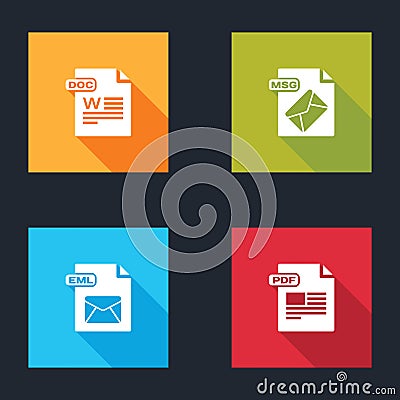 Set DOC file document, MSG, EML and PDF icon. Vector Vector Illustration