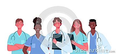 Set of doctors characters. Medical team concept in vector illustration design. Medical staff doctor nurse therapist surgeon Cartoon Illustration