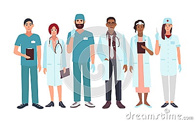 Set of doctors different specialization, nurse, surgeon, therapist, otorhinolaryngologist. Vector illustration Vector Illustration