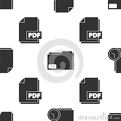Set Document with clock, Document folder and PDF file document on seamless pattern. Vector Vector Illustration