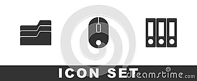 Set Document folder, Computer mouse and Office folders icon. Vector Vector Illustration