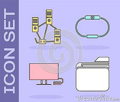 Set Document folder, Computer network, Smart Tv and Smartwatch icon. Vector Vector Illustration