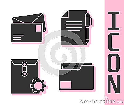 Set Document folder, Envelope, Envelope setting and Document and pen icon. Vector Vector Illustration