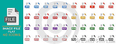 Set document format image flat icons. jpg, pdf, psd, svg, eps, extension format file type symbol icon. vector illustration Vector Illustration