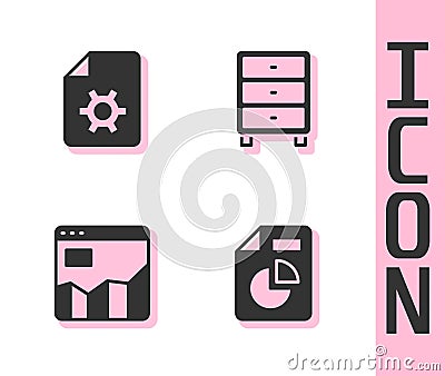 Set Document with graph chart, settings, Graph infographic and Archive papers drawer icon. Vector Stock Photo