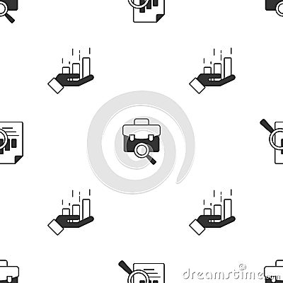 Set Document with graph chart, Work search and Financial growth on seamless pattern. Vector Vector Illustration