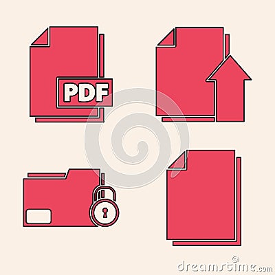 Set Document, PDF file document, Upload file document and Folder and lock icon. Vector Vector Illustration