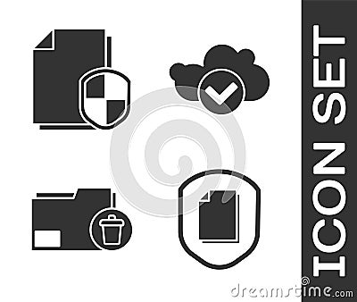 Set Document protection concept, Document protection concept, Delete folder and Cloud with check mark icon. Vector Vector Illustration