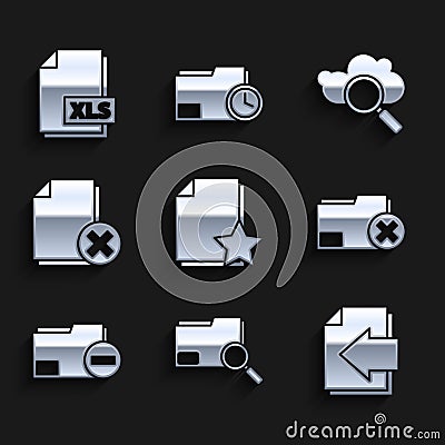 Set Document with star, Search concept folder, Next page arrow, Delete, minus, file document, cloud computing and XLS Vector Illustration