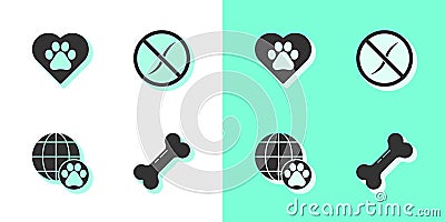 Set Dog bone, Heart with animals footprint, World pet and Anti worms parasite icon. Vector Vector Illustration