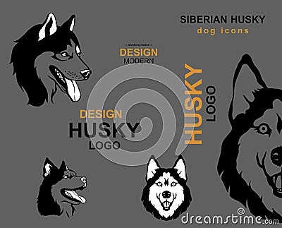 Set of Dog breed icons - vector illustration. Siberian husky dog icons. Design modern. Advertising. Design husky logo. Husky logo Vector Illustration