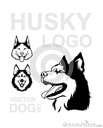 Set of Dog breed icons - vector illustration. Siberian husky dog icons. Husky logo. Vector dog set. Illustration Vector Illustration