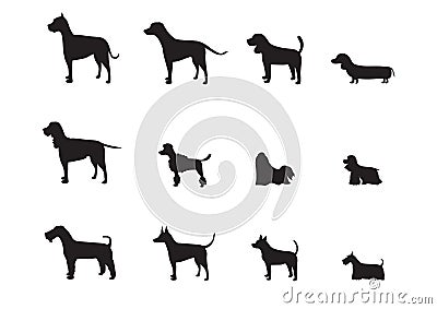 Set of dog breeds silhouettes ,Vector illustrations. Vector Illustration